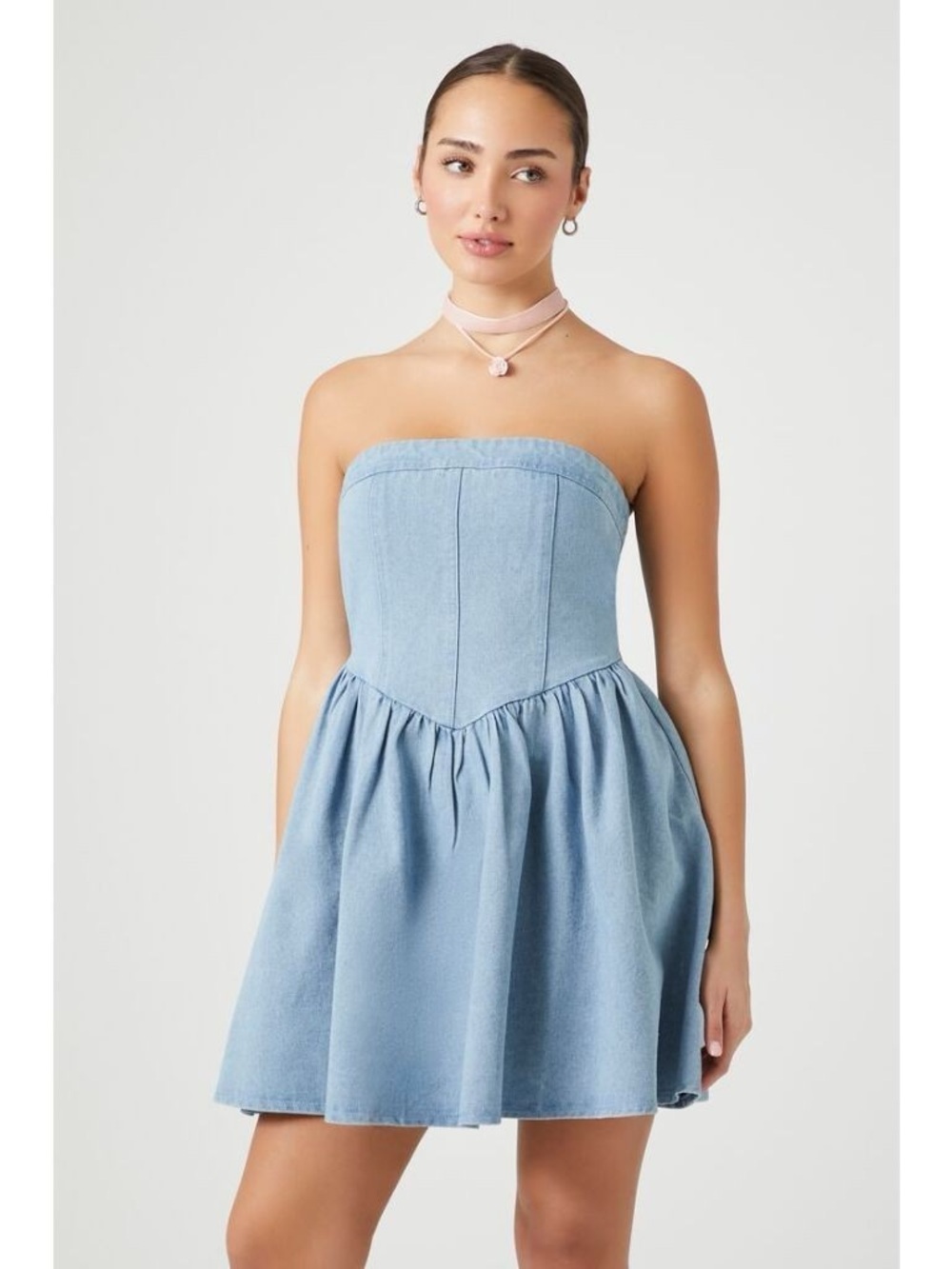 Forever 21 Light Blue Strapless Denim Mini Dress